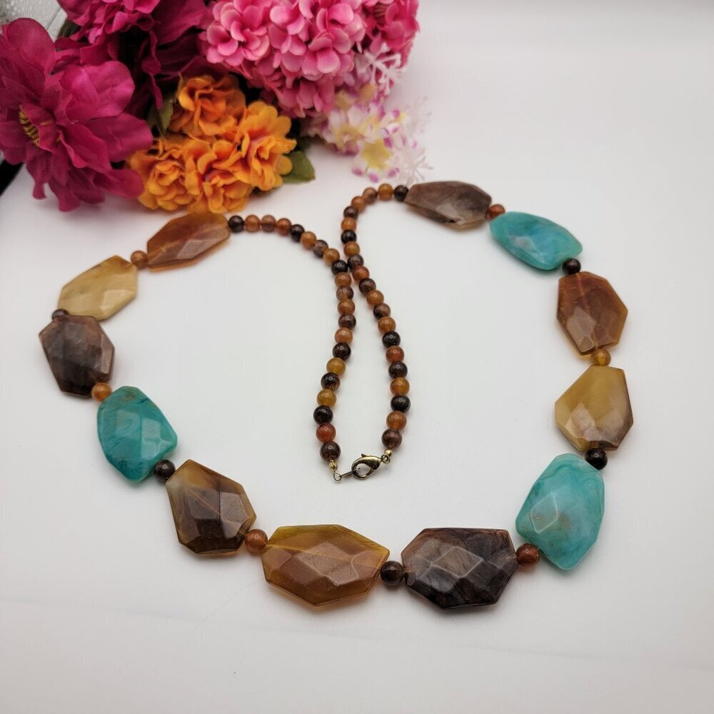 Vintage Chunky Lucite Imitation Gemstone Beaded Necklace 36" Multicolor
